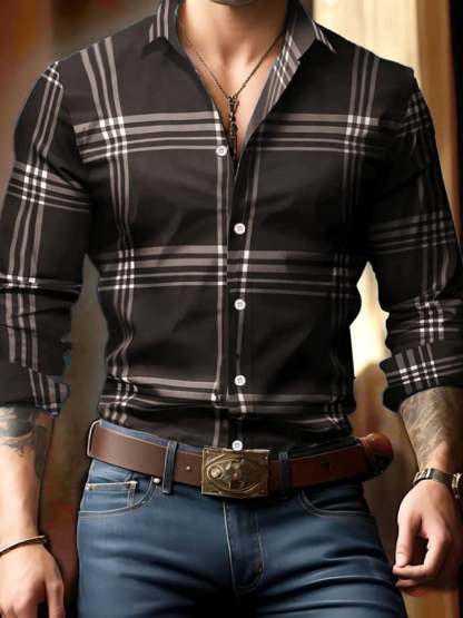 Men's Business Checkered Print Shirt
