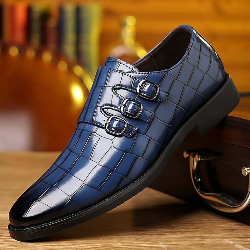 Men's Exotic Skin British Business Buckle Gradient Leather Shoes