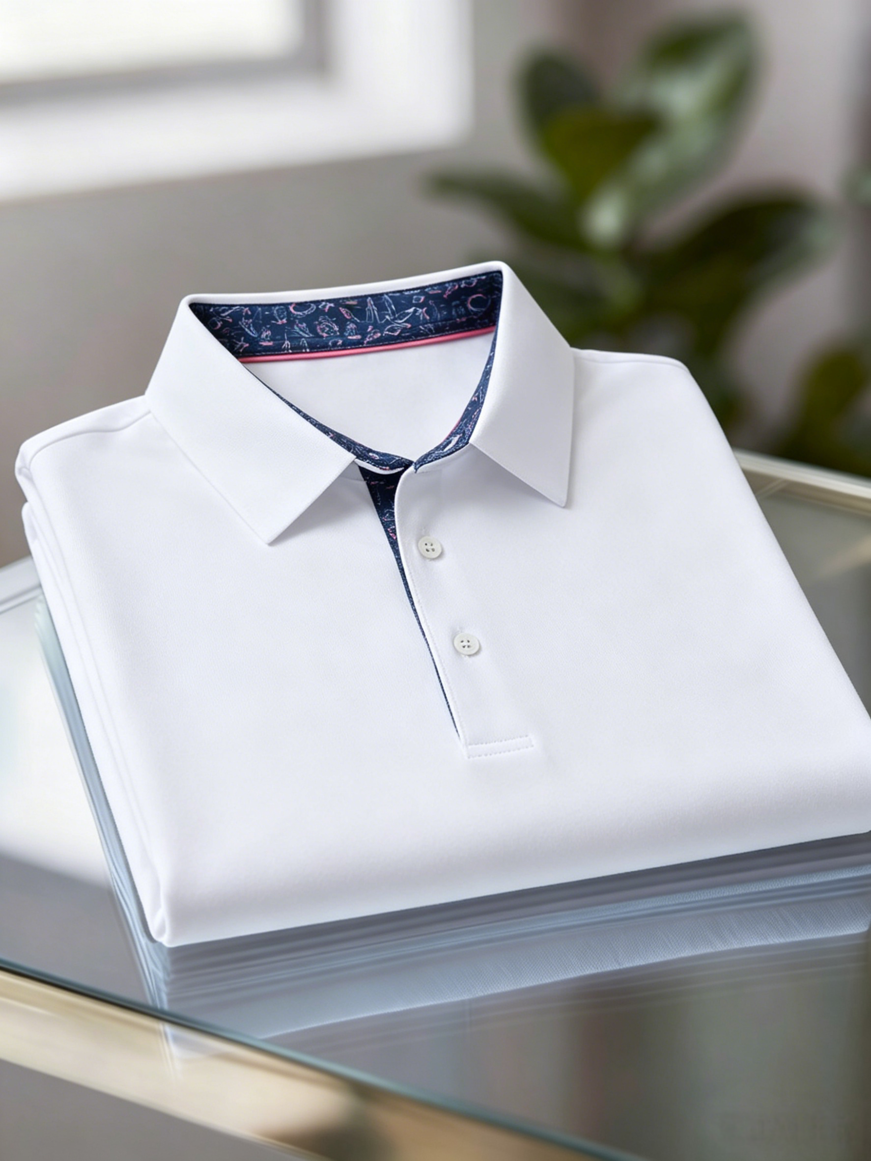 Men's Business Casual Jacquard Button Short Sleeve Polo Shirt