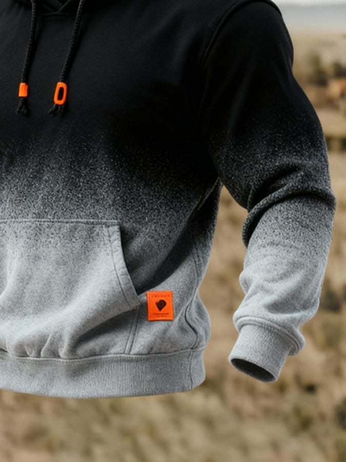 Men'S Stylish Gradient Contrast Color Hooded Sweatshirt