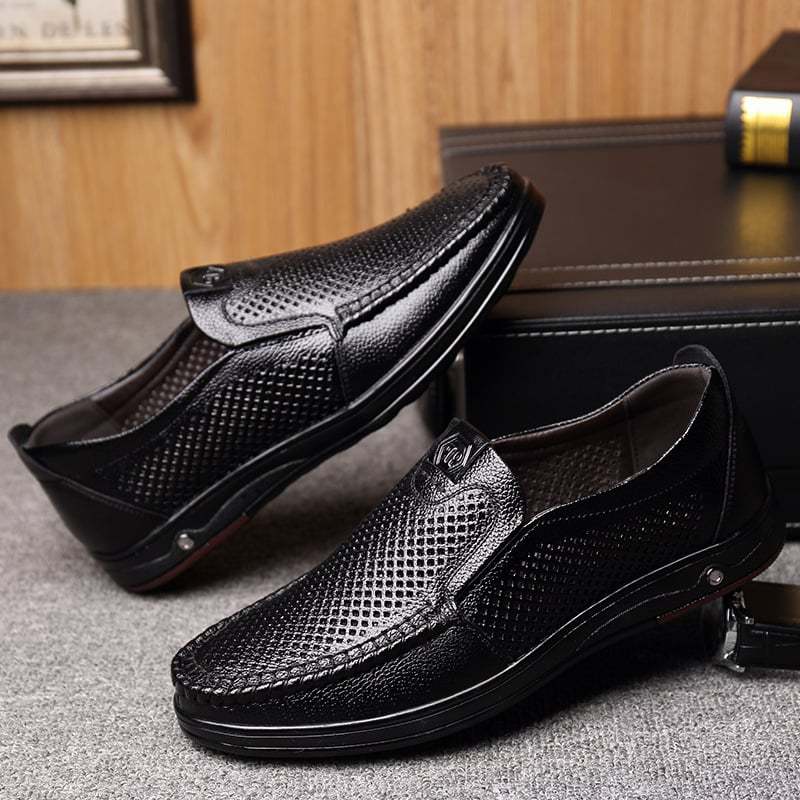Men'S Round Toe Hollowed Out Business Leisure Loafer Leather Shoes
