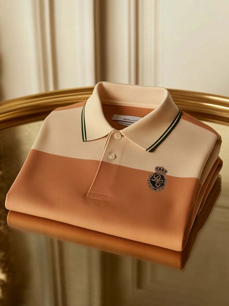 Men's Classic Business Check Logo Button Short Sleeve Polo Shirt