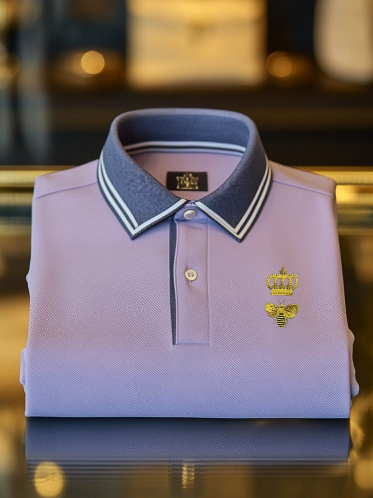 Men's Classic Business Check Logo Button Short Sleeve Polo Shirt