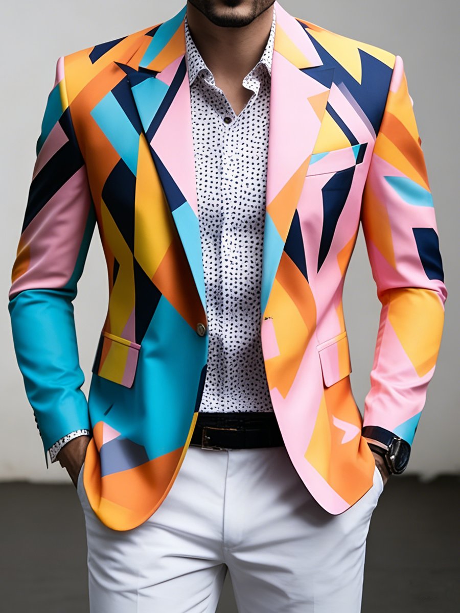 Men's Luxury Business Geometric Print Suit Jacket