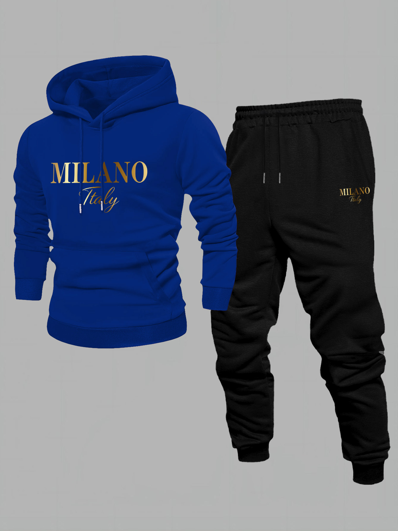 Men's Casual Color Matching Printed Hoodies Long Sleeved Sweatshirts & Sweatpants Two-Piece Set