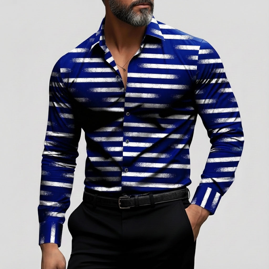Men's Business Casual Striped Shirt Collar Single Breasted Long Sleeve Shirts