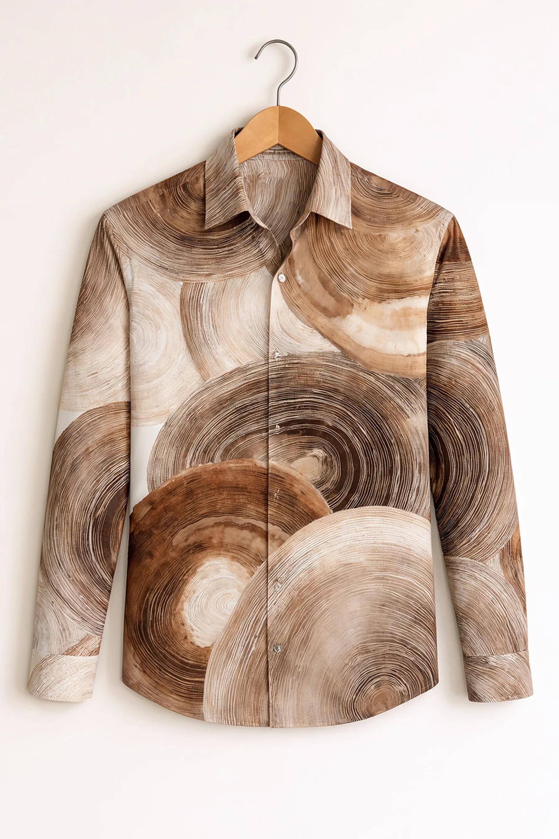 Abstract Wood Ring Print Shirt – Brown