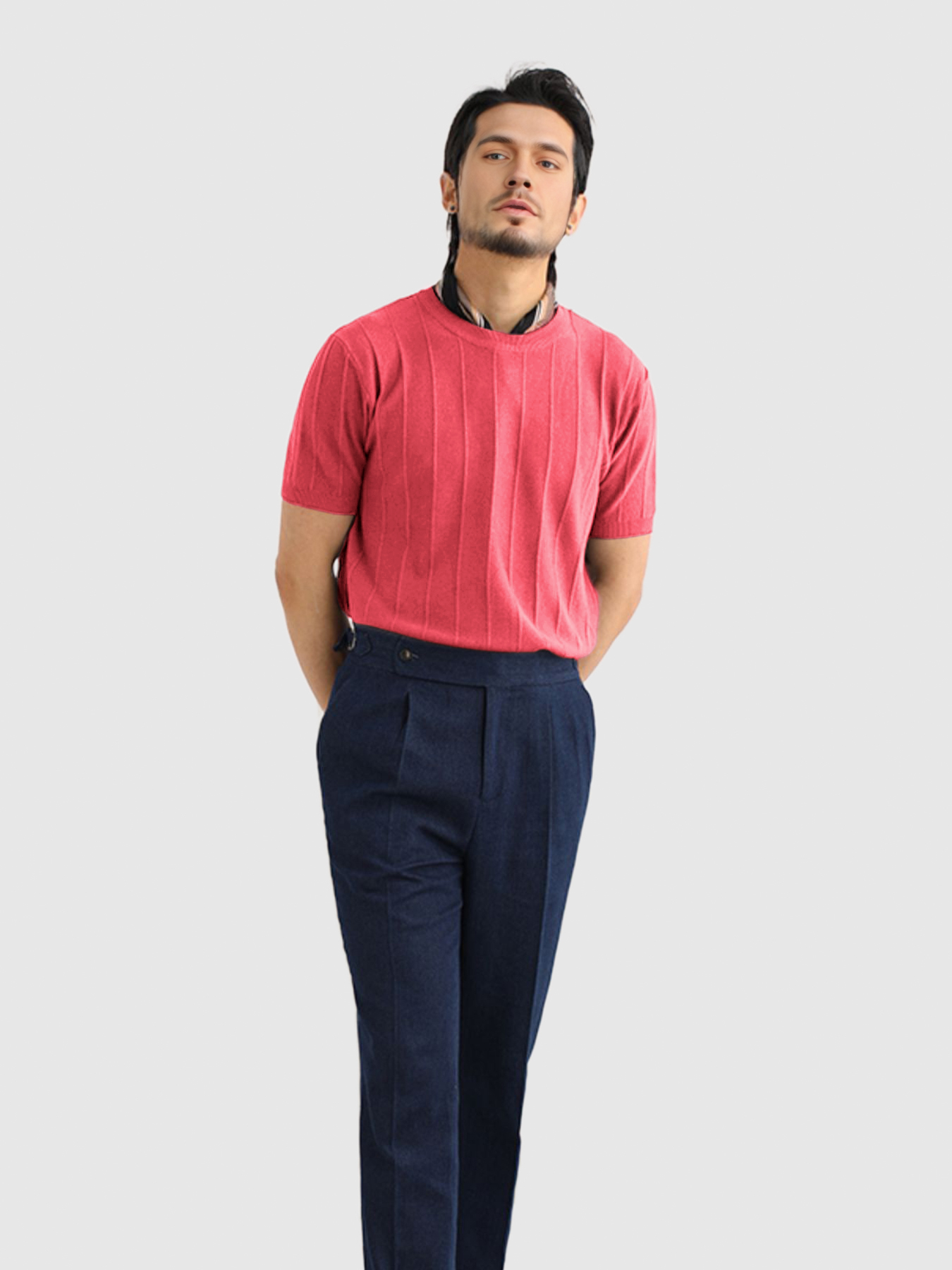 GentleKnit Breathable Striped Short Sleeve Knitted T-Shirt