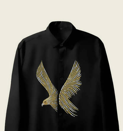 Men’s Black Golden Eagle Embellished Shirt