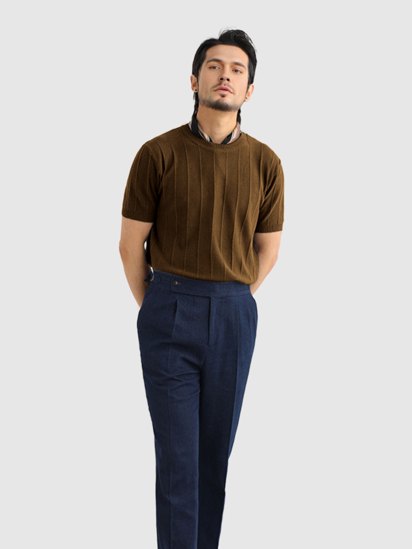 GentleKnit Breathable Striped Short Sleeve Knitted T-Shirt