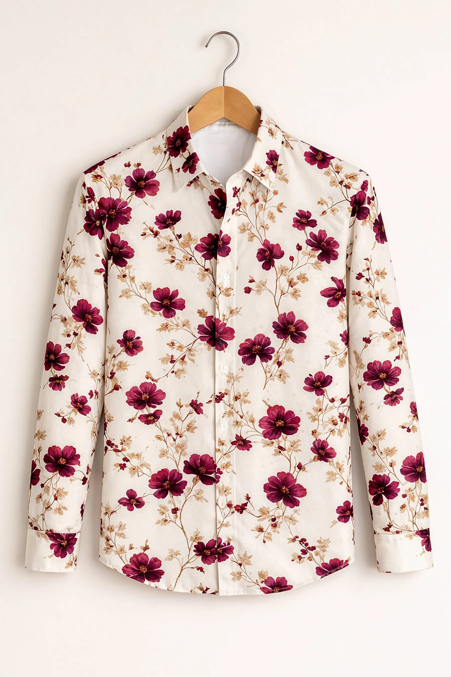 Burgundy Blossom Print Shirt – Ivory