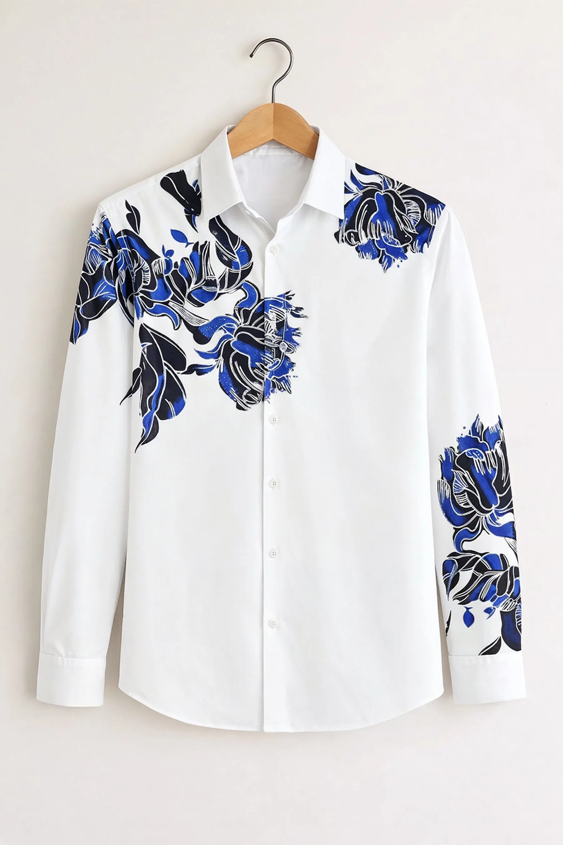 Midnight Bloom Print Shirt – White