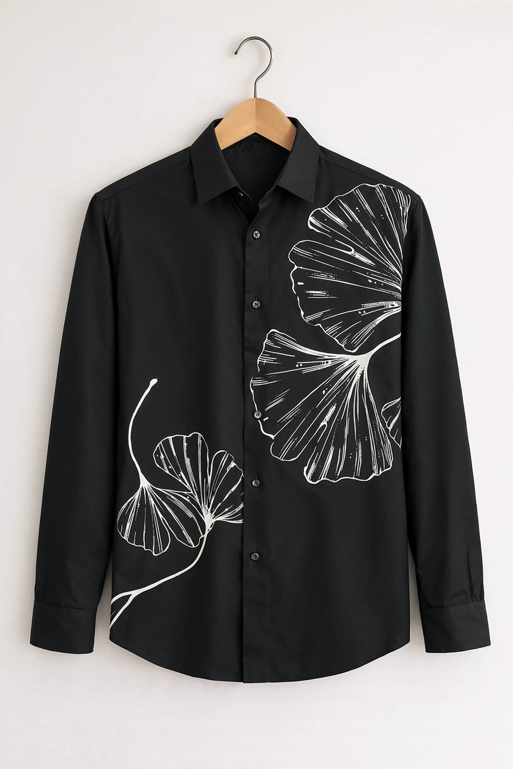 Monochrome Leaf Print Shirt – Black