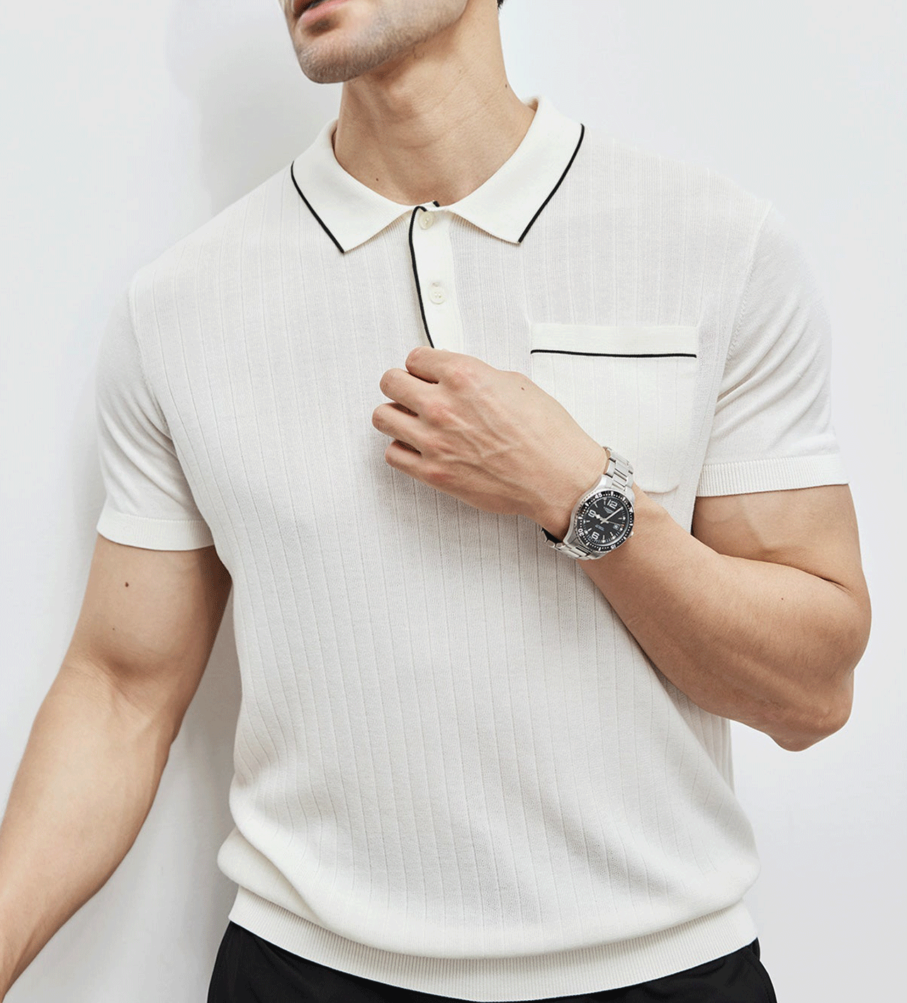 GentleKnit Contrast Color Short Sleeve Knitted Polo
