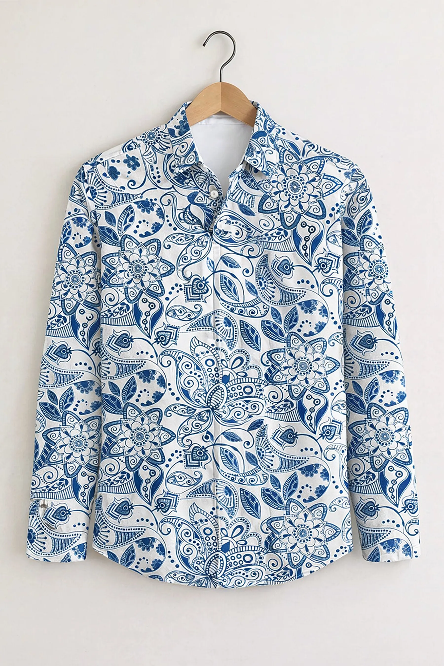 Indigo Paisley Print Shirt – White