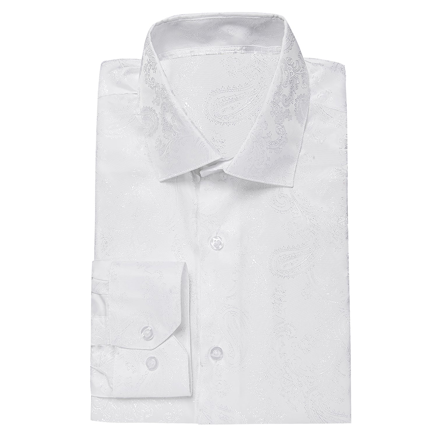 Men's Luxury White Jacquard Paisley Pattern Long Sleeve Shirt