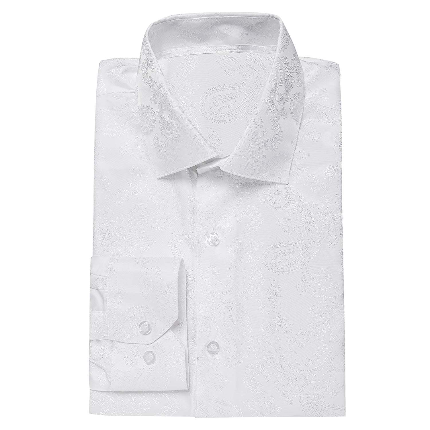 Men's Luxury White Jacquard Paisley Pattern Long Sleeve Shirt