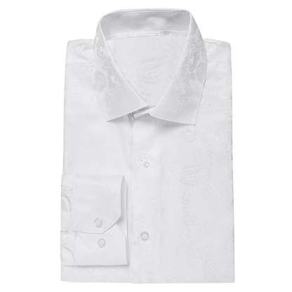 Men's Luxury White Jacquard Paisley Pattern Long Sleeve Shirt