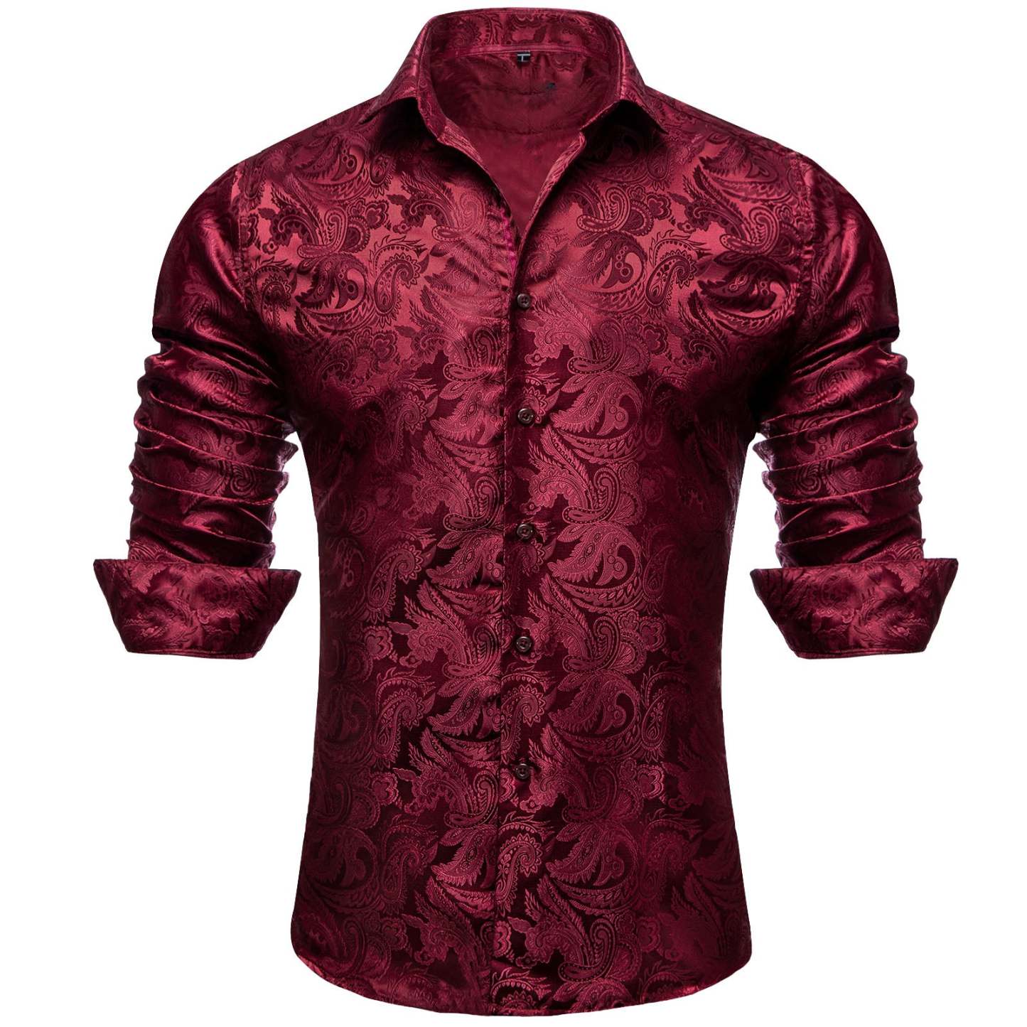 Men's Luxury Design Dark Red Paisley Long Sleeve  Shirt
