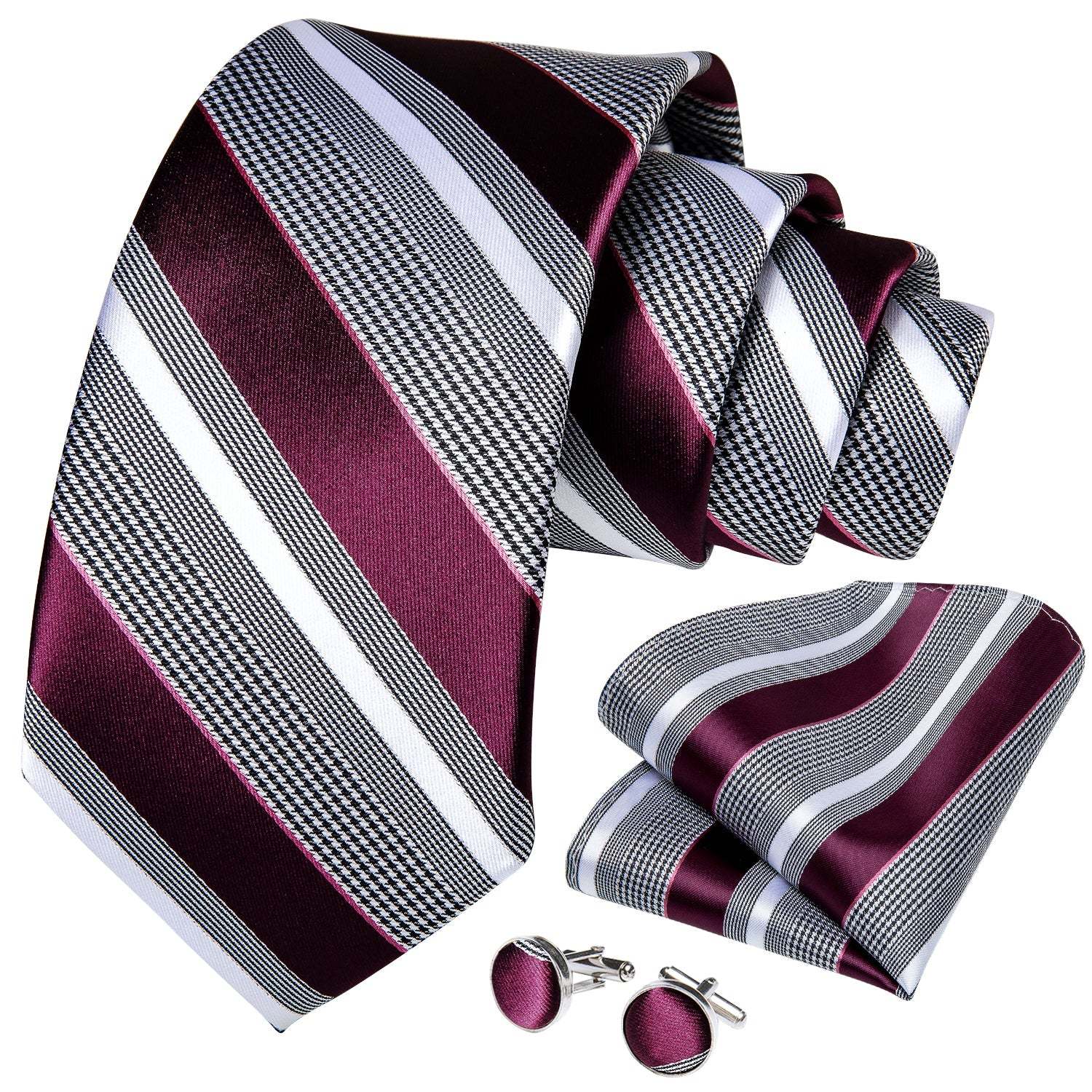 Men's Formal Work Tie Grey Yellow Striped Tie Pocket Square Cufflinks Set
