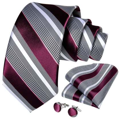 Men's Formal Work Tie Grey Yellow Striped Tie Pocket Square Cufflinks Set