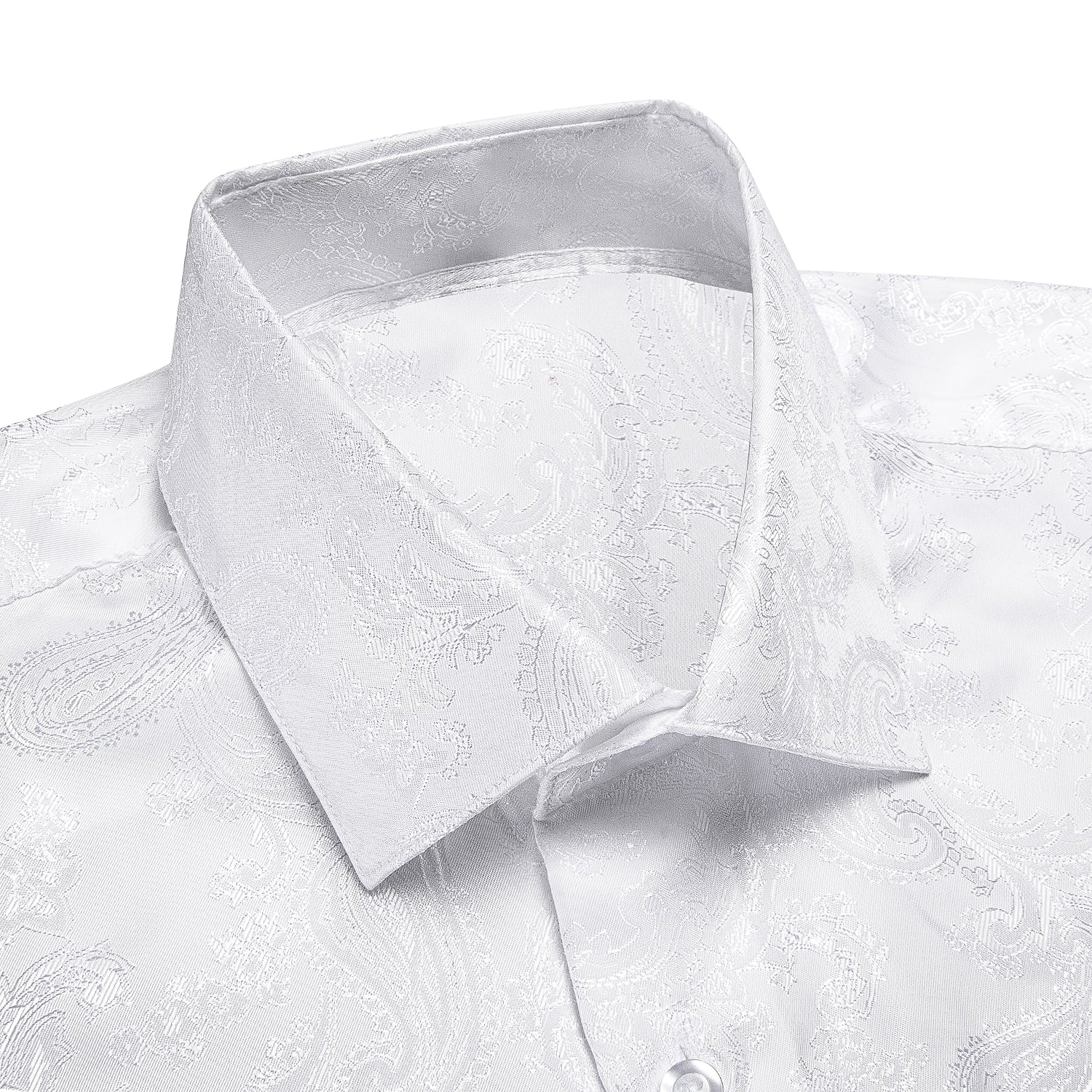 Men's Luxury White Jacquard Paisley Pattern Long Sleeve Shirt
