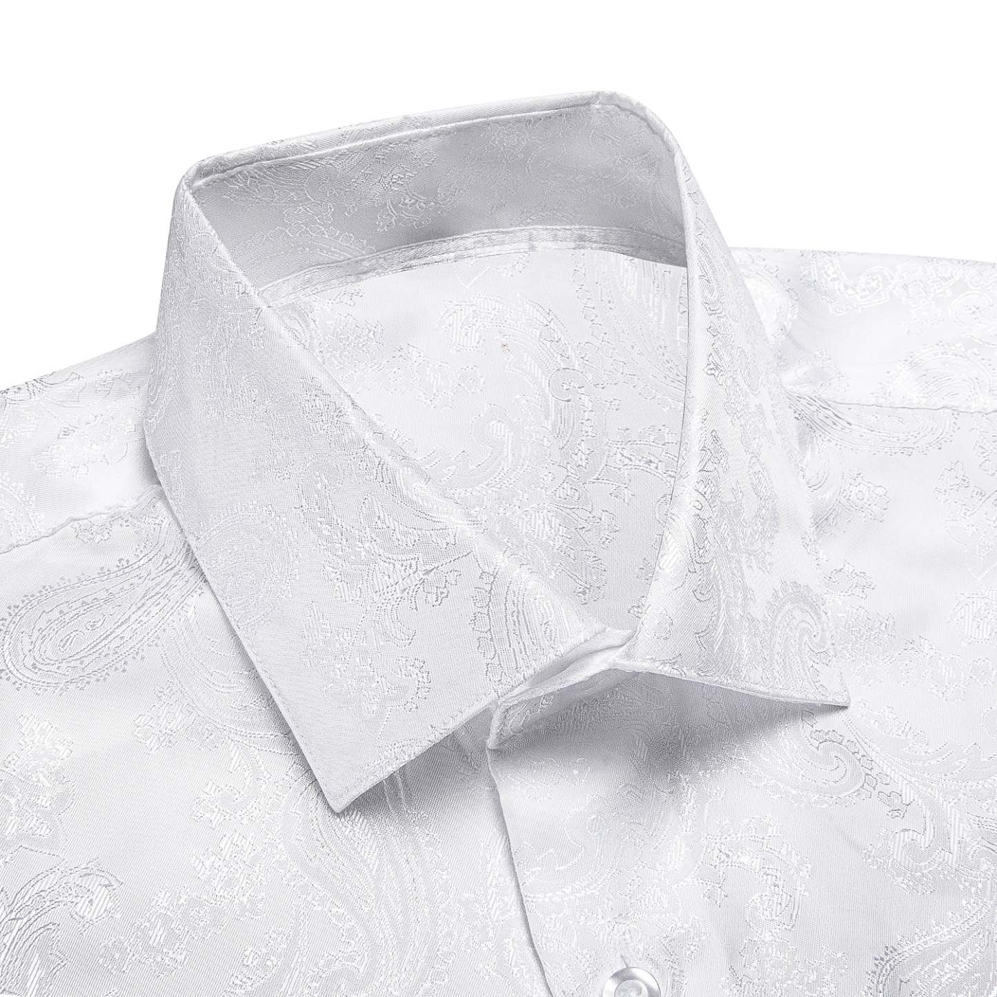 Men's Luxury White Jacquard Paisley Pattern Long Sleeve Shirt