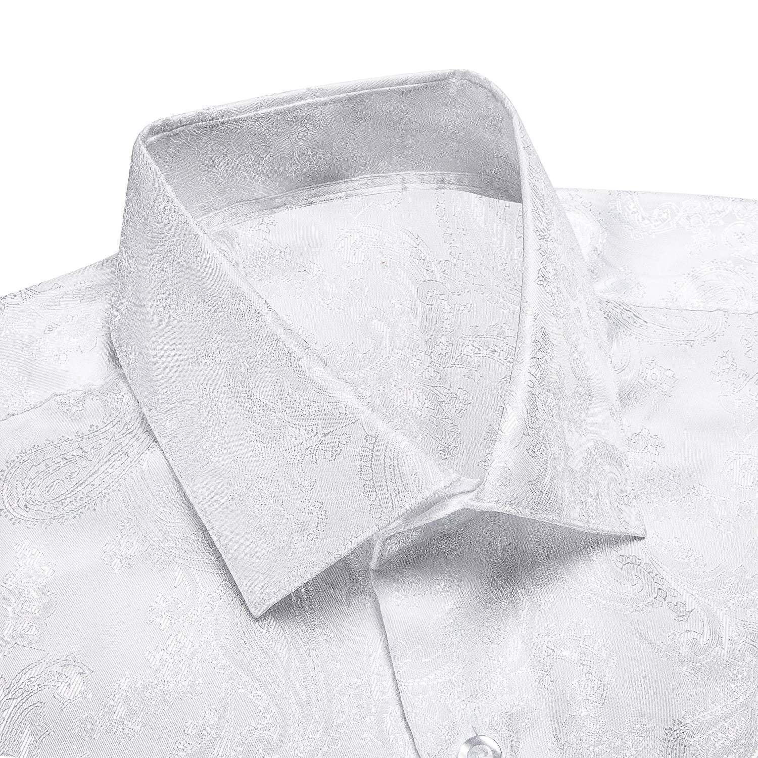 Men's Luxury White Jacquard Paisley Pattern Long Sleeve Shirt