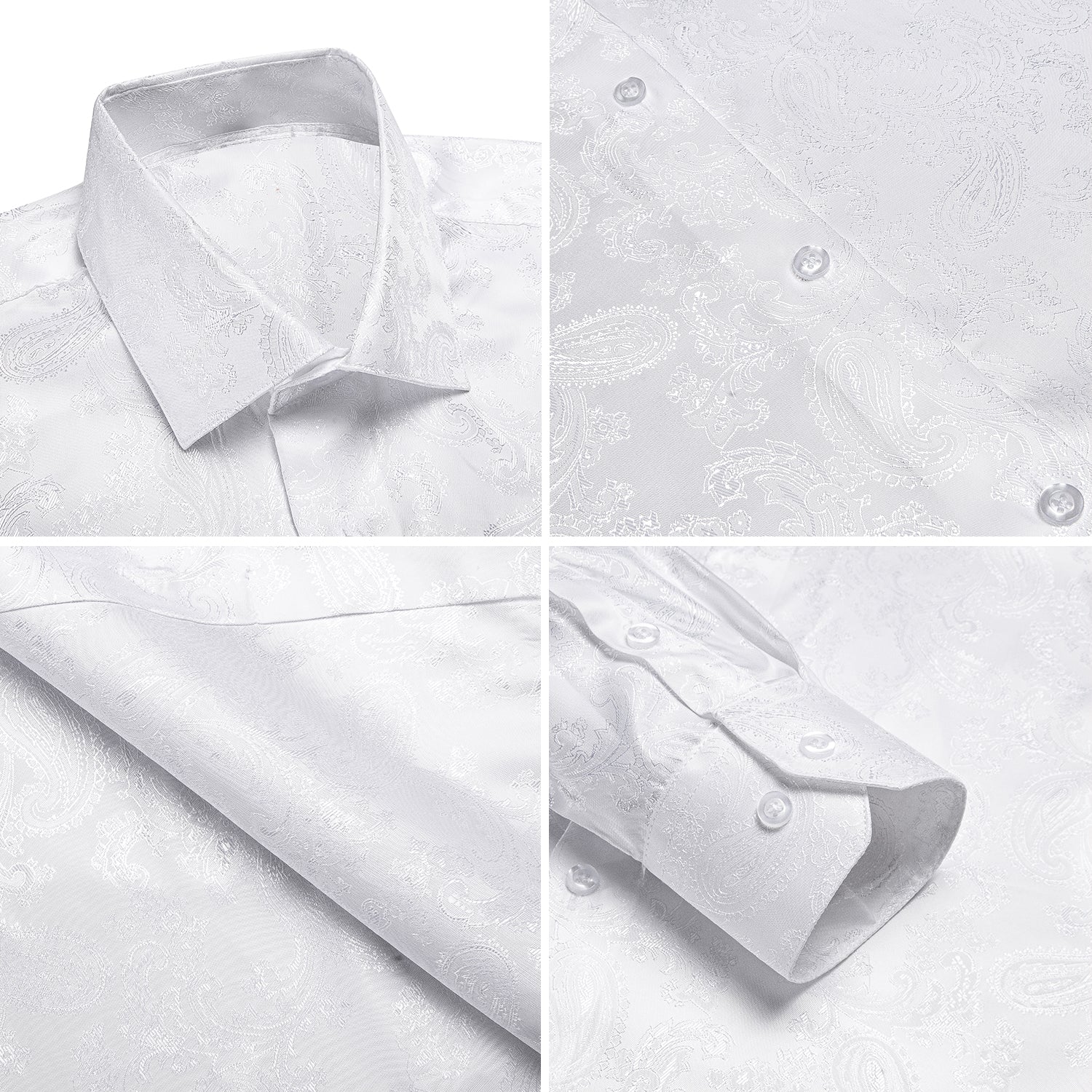 Men's Luxury White Jacquard Paisley Pattern Long Sleeve Shirt