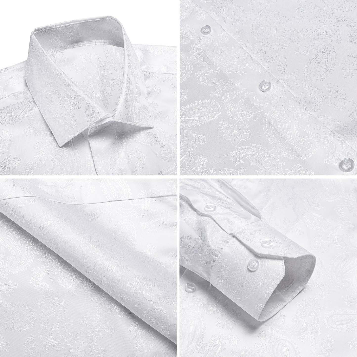 Men's Luxury White Jacquard Paisley Pattern Long Sleeve Shirt