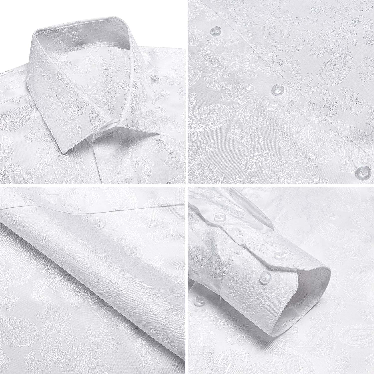 Men's Luxury White Jacquard Paisley Pattern Long Sleeve Shirt