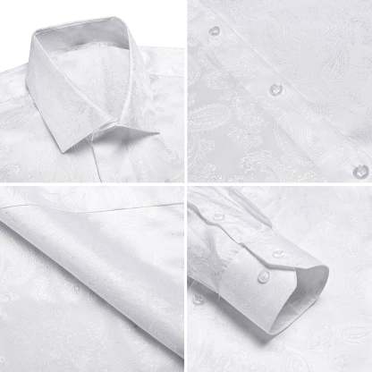 Men's Luxury White Jacquard Paisley Pattern Long Sleeve Shirt