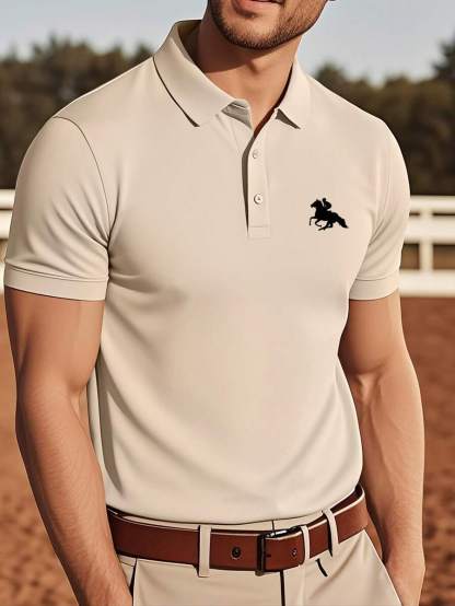 Men's Casual Horse Printed Solid Color Short Sleeve Polo Shirt