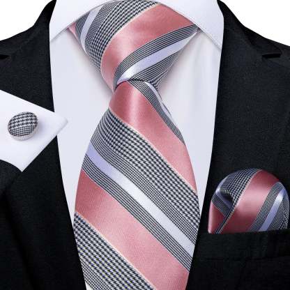 Men's Formal Work Tie Grey Yellow Striped Tie Pocket Square Cufflinks Set