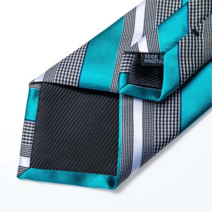 Men's Formal Work Tie Grey Yellow Striped Tie Pocket Square Cufflinks Set