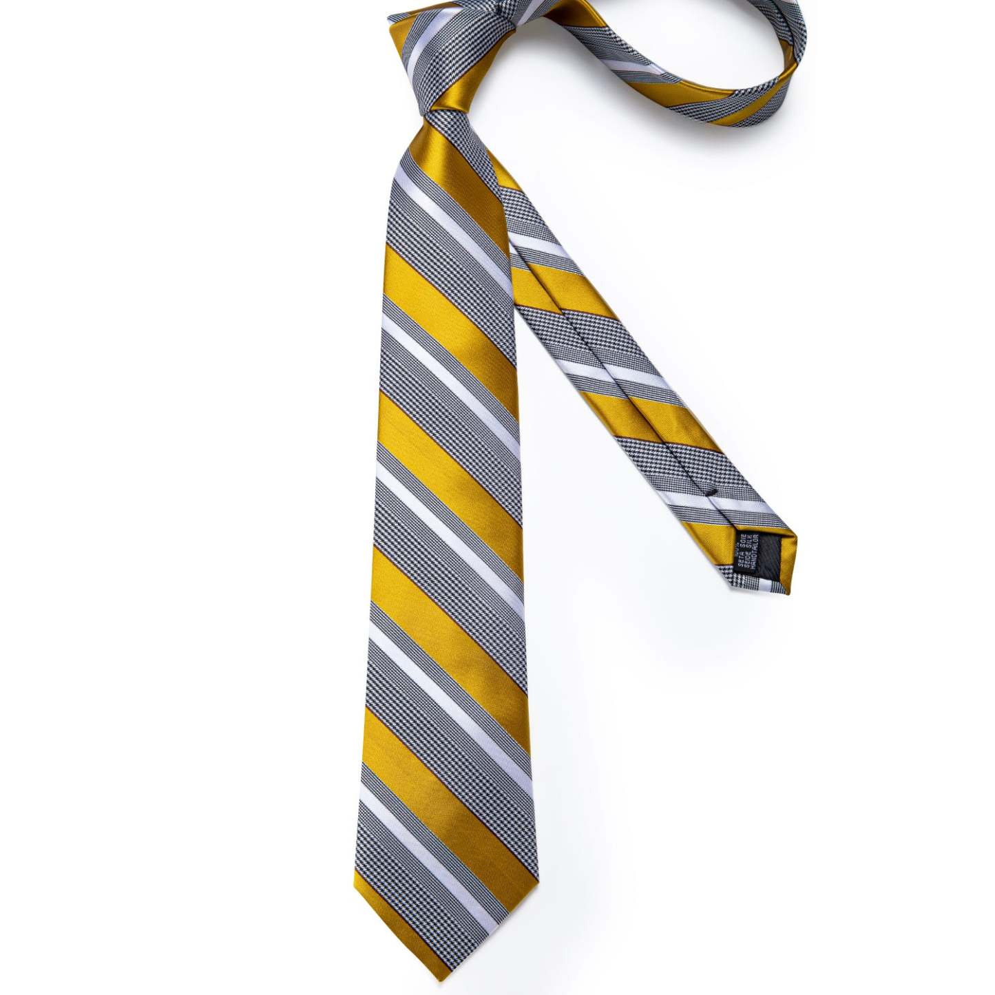 Men's Formal Work Tie Grey Yellow Striped Tie Pocket Square Cufflinks Set