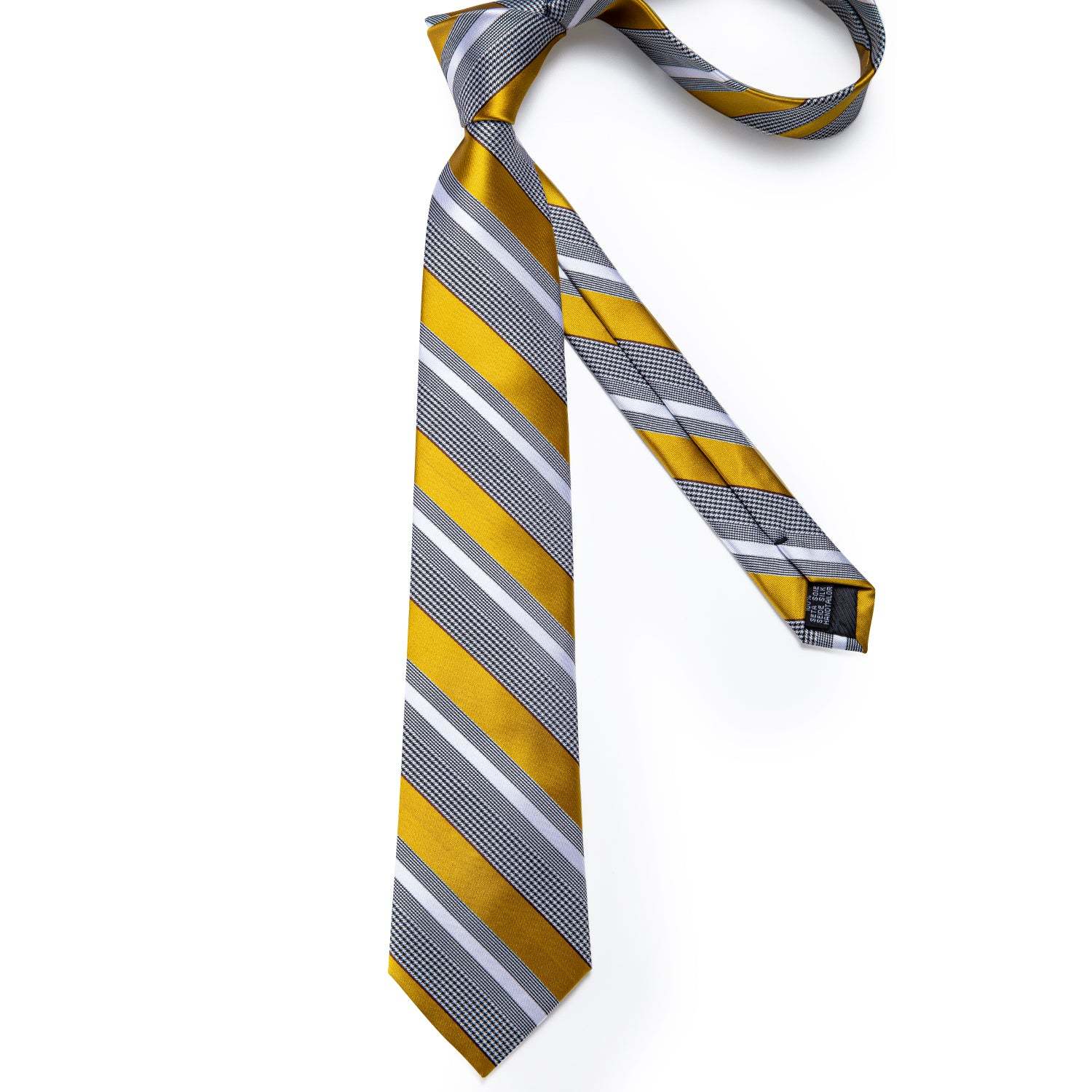 Men's Formal Work Tie Grey Yellow Striped Tie Pocket Square Cufflinks Set