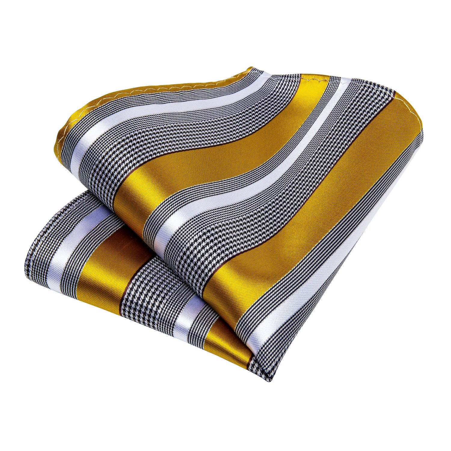 Men's Formal Work Tie Grey Yellow Striped Tie Pocket Square Cufflinks Set