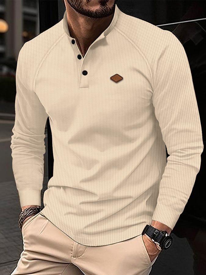 Men's Casual Waffle Button Polo
