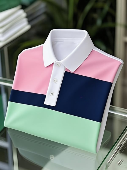 Men's Classic Business Contrast Logo Button Short Sleeve Polo Shirt