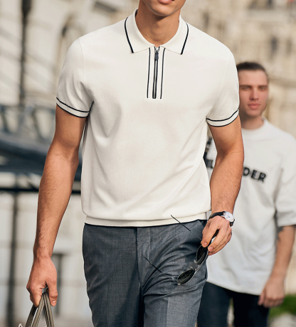 GentleKnit Contrast Color Short Sleeve Zip Knitted Polo