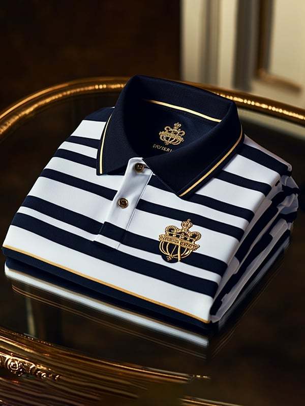 Men's Business Casual Logo Button Short Sleeve Polo Shirt