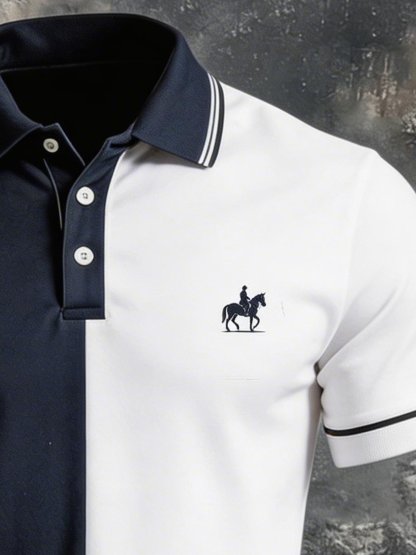 (10308) Men's Retro Color-Block Golf Polo Shirt — Short Sleeve with Polo Collar