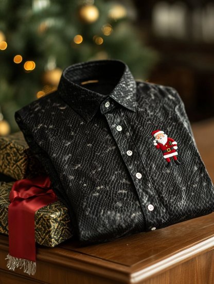 Men's Business Christmas Tree Snake Print Long Sleeve Shirt