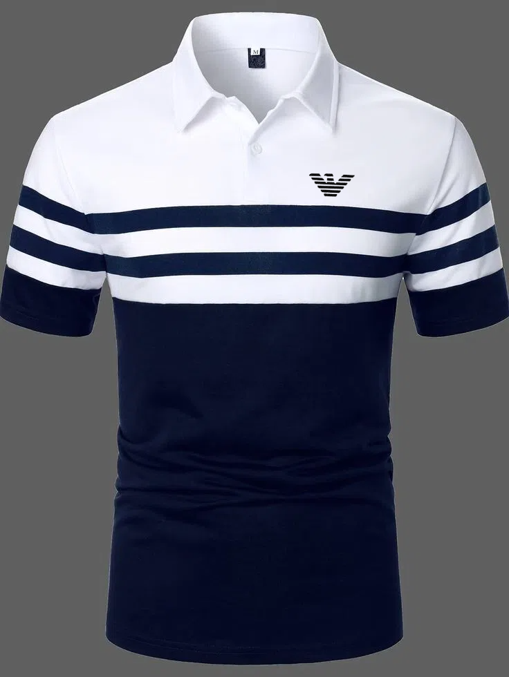 Men's Business Casual Striped Button Short Sleeve Polo Shirt