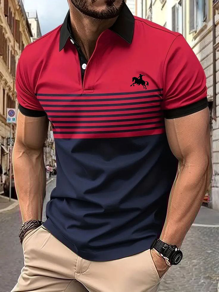 Men's Business Logo Button-Down Short Sleeve Polo Shirt