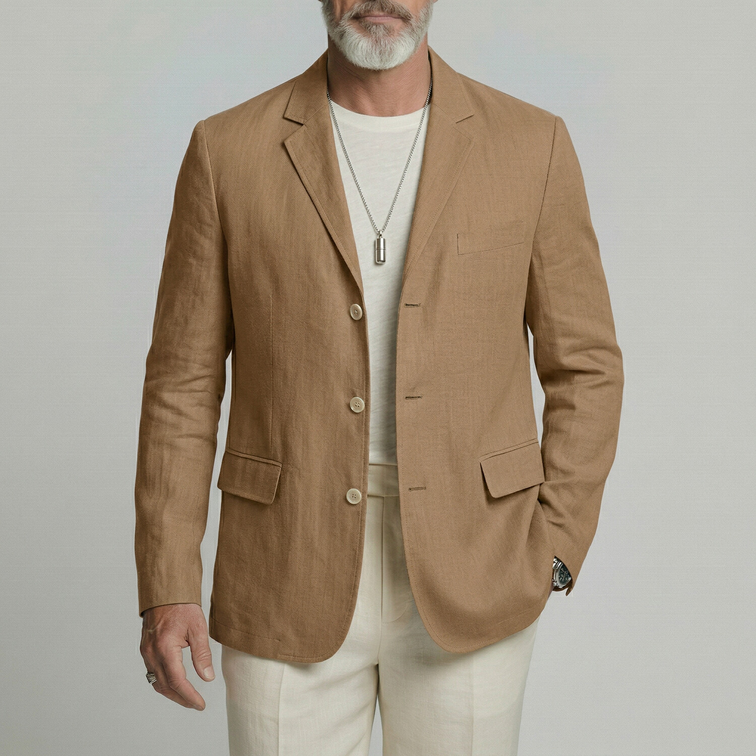 Men's Business Casual Solid Color Notched Lapel Loose Single Breasted Blazer