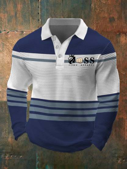 Men's Business Casual Contrast Waffle Polo Top