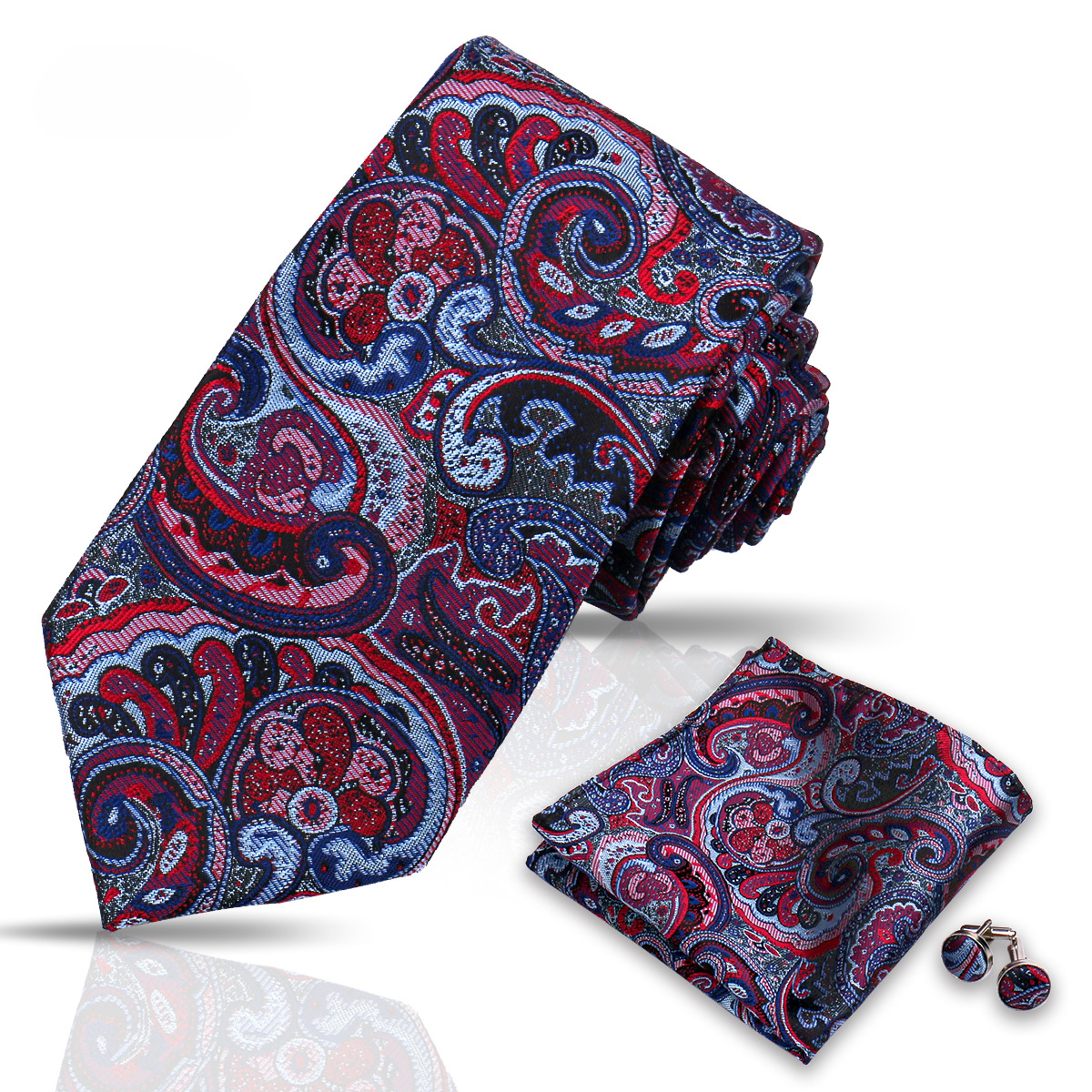 Men's Tie and Pocket Square and Clip Cufflinks Set