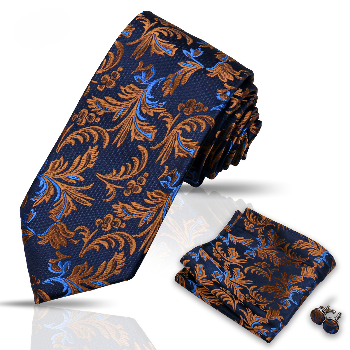 Men's Tie and Pocket Square and Clip Cufflinks Set